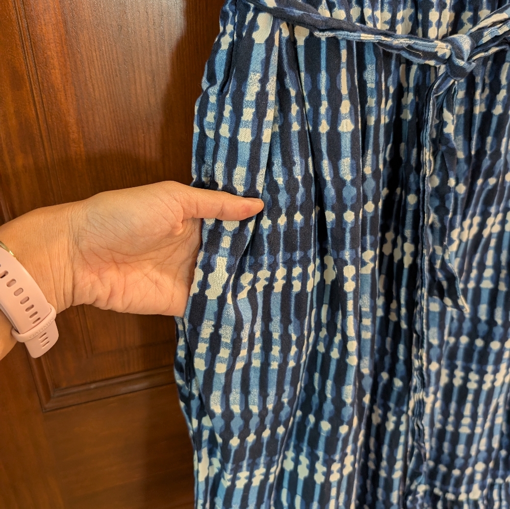 J Crew Factory Tie Dye Blue White Tiered Midi Dress 100% Cotton Pocket Sz 6 Belt - Picture 16 of 16